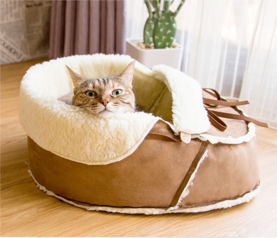 Napping-JoJo-Fluff-Warm-Moccasin-Cat-Bed Napping JoJo Fluff Warm Moccasin Cat Bed