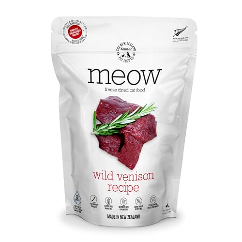 The New Zealand Natural Pet Food Co. Meow Wild Venison Freeze Dried Raw Cat Food, Mixer, or Topper, or Treat - High Protein, Natural, Limited Ingredient Recipe 9.9 oz
