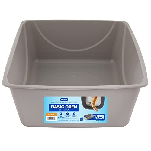 Petmate Open Cat Litter Box, Large Nonstick Litter Pan Durable Standard Litter Box, Mouse Grey Great for Small & Large Cats Easy to Clean, Made in USA