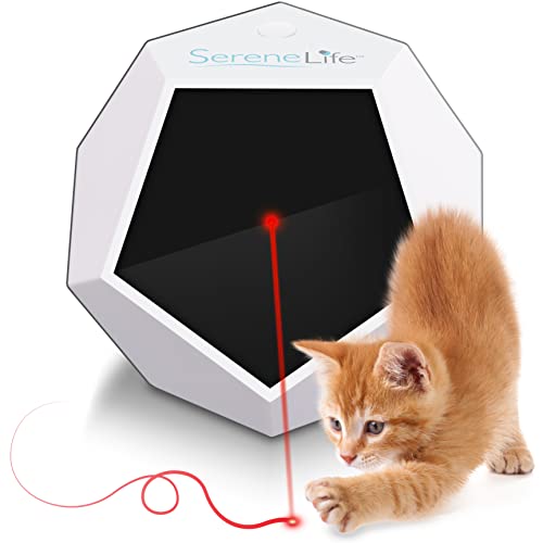SereneLife Automatic Cat Light Toy - Rotating Moving Electronic Red Dot LED Pointer Pen W/ Auto Wireless Control - Remote Light Beam Teaser Machine for Interactive & Smart Sensory