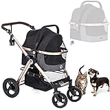 HPZ Pet Rover Prime 3-in-1 Luxury Dog/Cat Stroller (Travel Carrier + Car Seat +Stroller) with Detach Carrier/Pump-Free Rubber Tires/Aluminum Frame/Reversible Handle for Medium & Small Pets (BLACK)