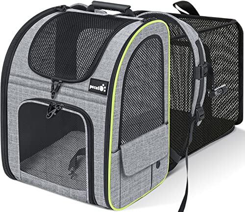Pecute Cat Backpack Carrier, Expandable Cat Carrier Backpack with Breathable Mesh, Pet Carrier Backpack for Cats Small Dogs Puppies, Dog Backpack Carrier Great for Travel Hiking Camping Outdoor