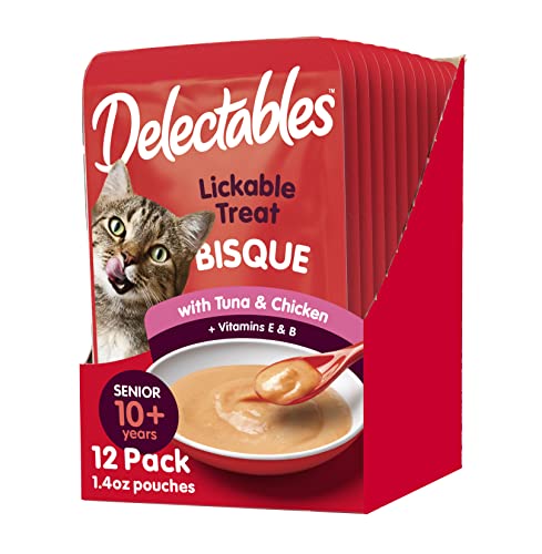 Hartz Delectables Bisque Lickable Wet Cat Treats with Tuna & chicken, Senior Cats 10+ years, 1.4 Ounce (Pack of 12) - Packaging May Vary