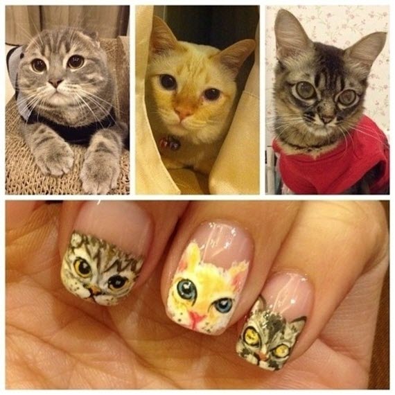 cats painted on nails