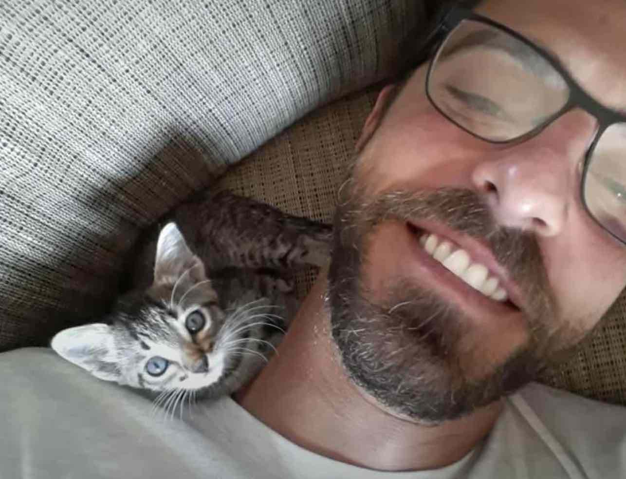 rescued kitten with dad
